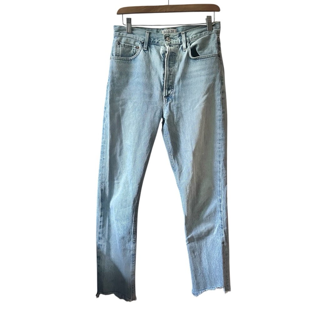 Agolde Riley High Rise Light Wash Denim Jeans Size 27 
CUT 46356
STYLE A058D-811